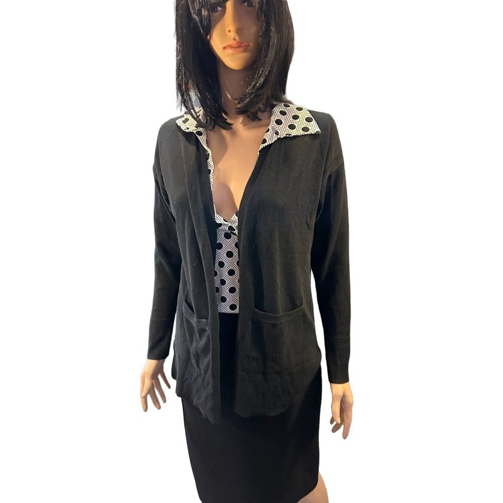 (6 for $25)Time‎ and Tru Long Sleeve Black Open Front Cardigan size small